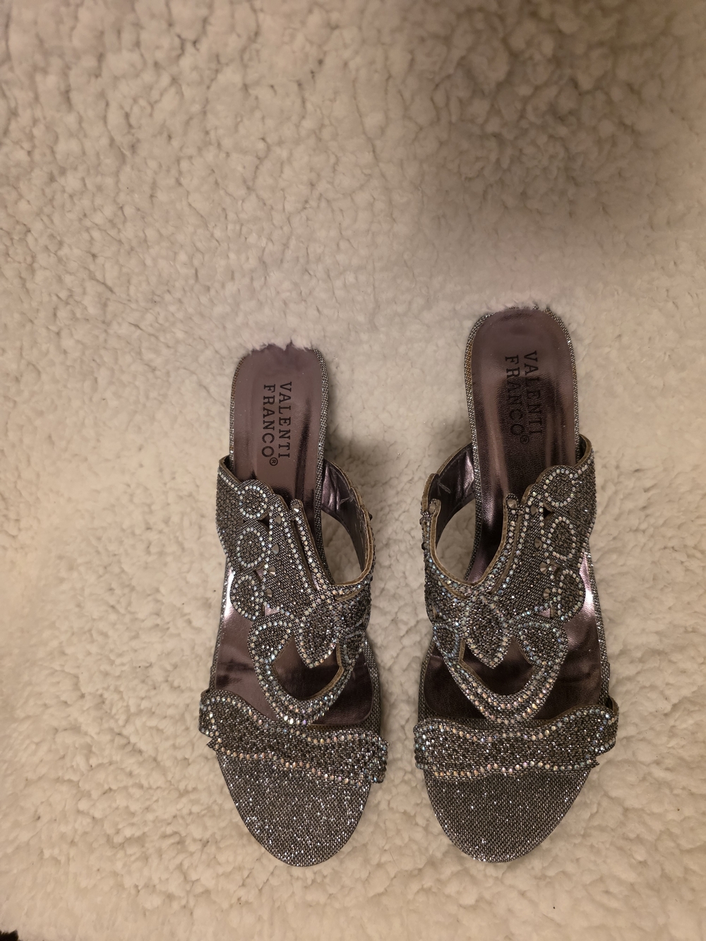 Valenti Franco Women's Embellished Metallic Slide Sandals - Silver